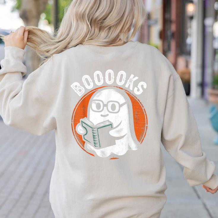 Cute Ghost Book Reading Books Lover Retro Halloween Teacher Women's Sweatshirt Back Print