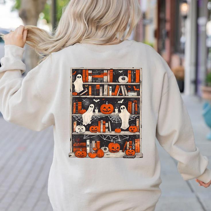 Cute Ghost Book Reading Books Lover Spooky Teacher Halloween Women's Sweatshirt Back Print