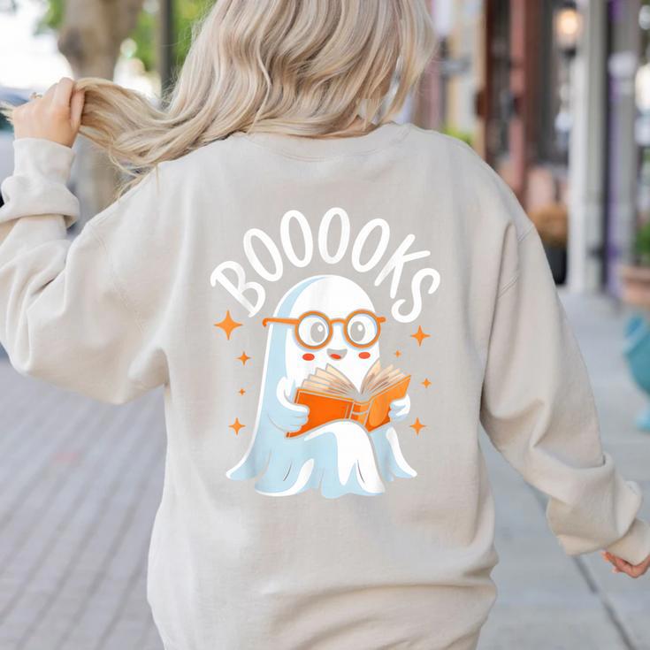 Cute Ghost Reading Book Librarian Teacher Halloween Costume Women's Sweatshirt Back Print