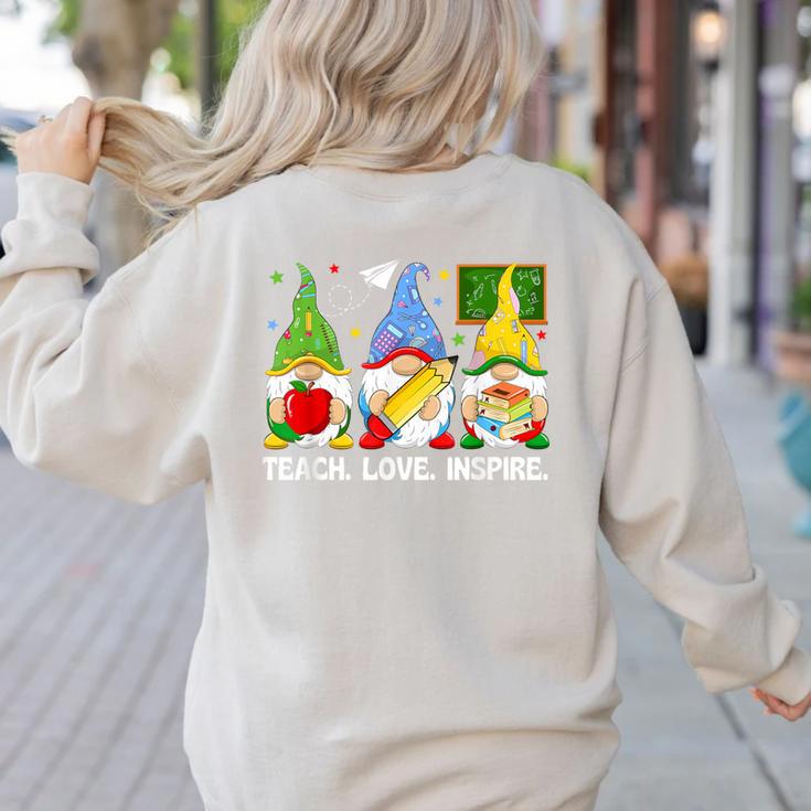 Cute Gnomes Teach Love And Inspire Back To School Teacher Women's Sweatshirt Back Print