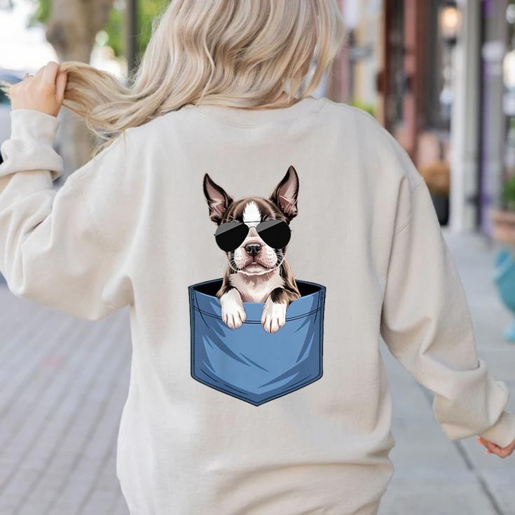 Cute Pocket Boston Terrier Lover Dog Mom Women's Sweatshirt Back Print