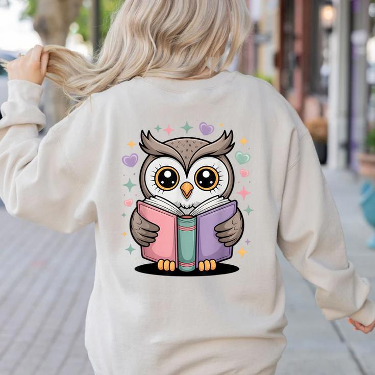 Cute Reading Owl Book Lover Teacher Librarian Bookworm Women's Sweatshirt Back Print