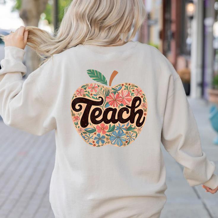 Cute Teacher With Apple Retro Teacher Kids Back To School Women's Sweatshirt Back Print