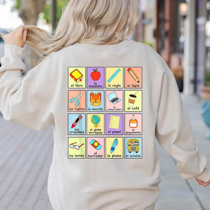 Dual Language Crew Bilingual Spanish Teacher Back To School For Men Women Women's Sweatshirt Back Print