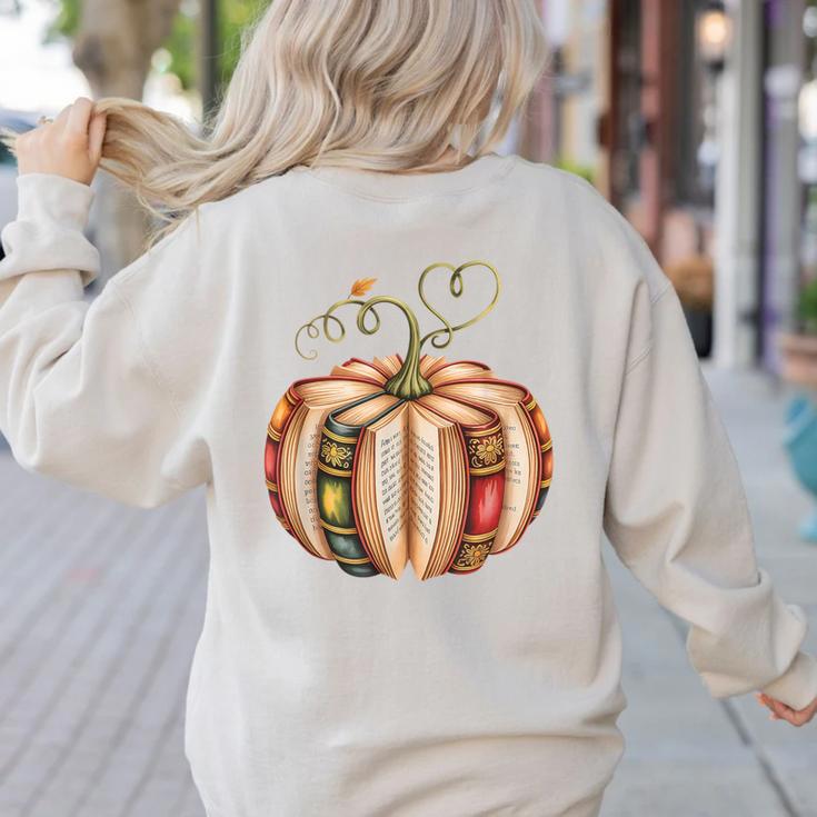 Fall Book Pumpkin Fall Librarians Bookworm Teachers Students Women's Sweatshirt Back Print