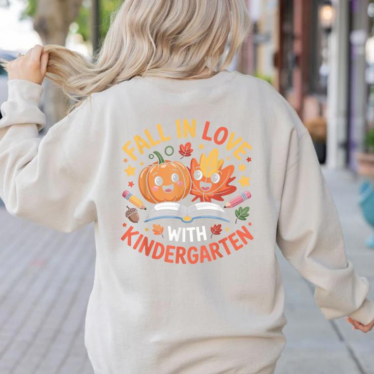 Fall In Love With Kindergarten Autumn Kindergarten Teacher Women's Sweatshirt Back Print