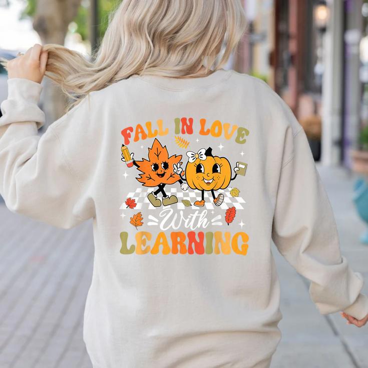 Fall In Love With Learning Fall Teacher Thanksgiving Retro Women's Sweatshirt Back Print