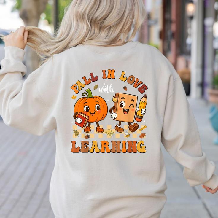 Fall In Love With Reading Book Autumn Pumpkins And Teachers Women's Sweatshirt Back Print