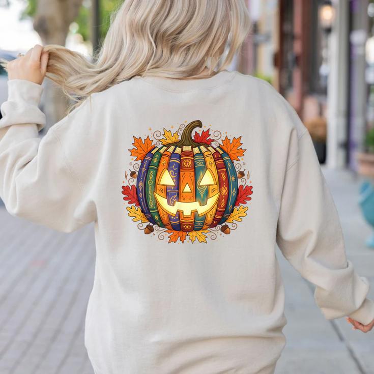 Fall Pumpkin Book Lover Spooky Librarian Teacher Halloween Women's Sweatshirt Back Print