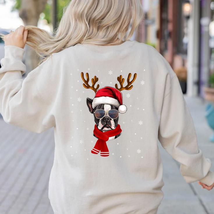 Family Matching Reindeer Xmas Boston Terrier Christmas Women's Sweatshirt Back Print