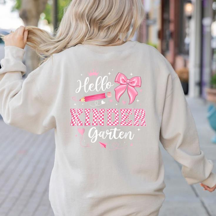 First Day Of School Teacher Girl Coquette Hello Kindergarten Women's Sweatshirt Back Print