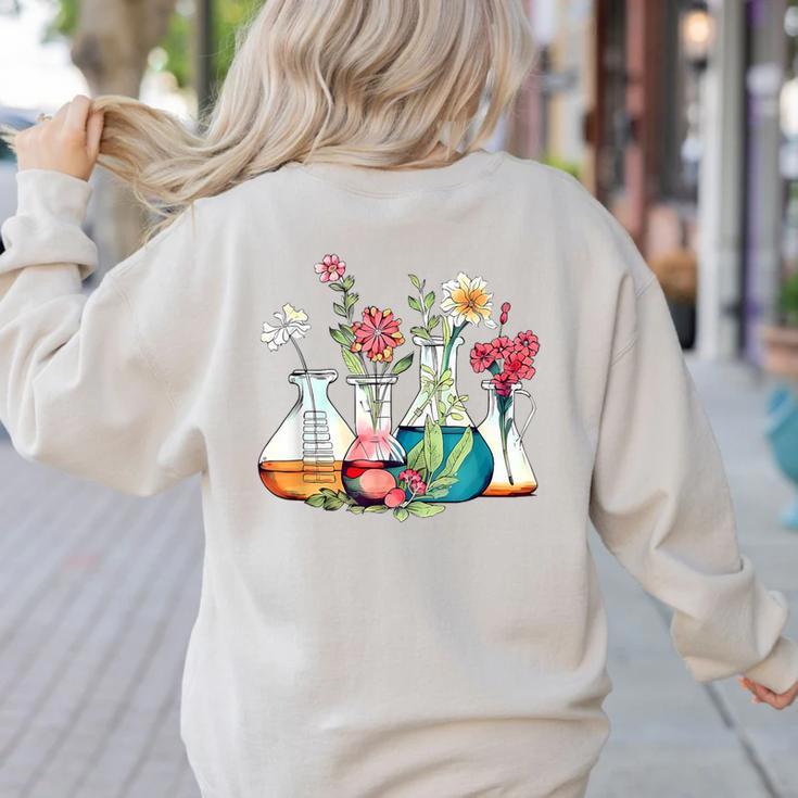 Floral Beakers Chemistry Lab Teacher Women's Sweatshirt Back Print