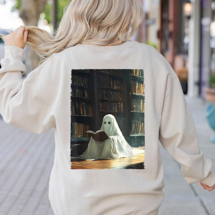 Ghost Library Halloween Book Reading Books Lover Teacher Women's Sweatshirt Back Print