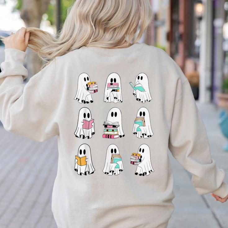 Ghost Reading Books Spooky Librarian Teacher Women Women's Sweatshirt Back Print