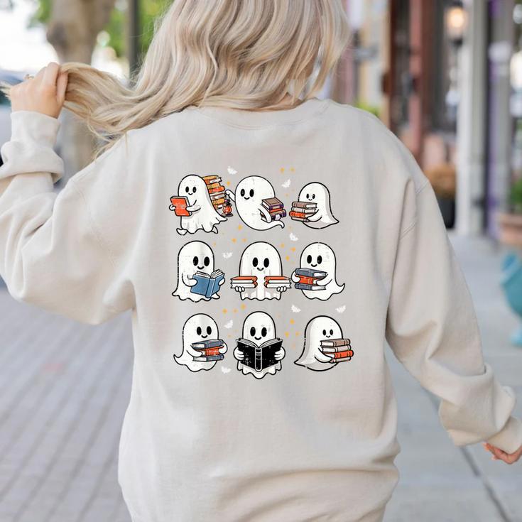 Ghosts With Books Library Halloween Men Women Kids Teacher Women's Sweatshirt Back Print