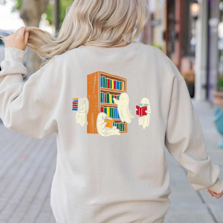 Ghosts Reading Books Teacher Halloween Librarian Boooks Women's Sweatshirt Back Print
