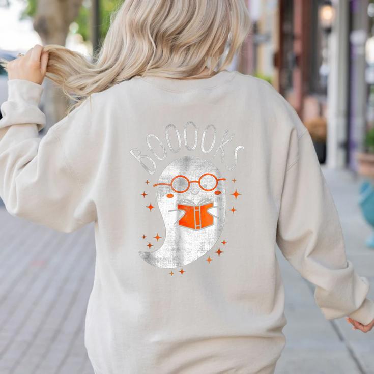 Halloween Cute Ghost Book Reading Teacher Women's Sweatshirt Back Print