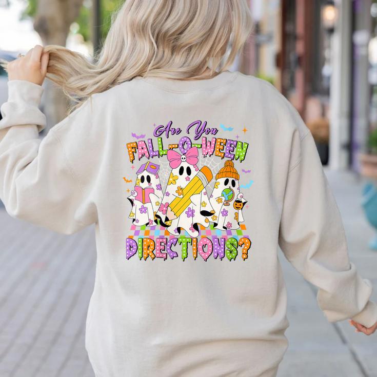 Halloween Floral Ghost Teacher Are You Falloween Directions Women's Sweatshirt Back Print