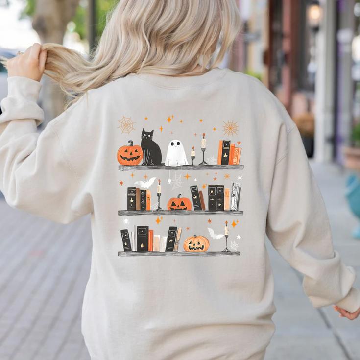 Halloween Library Ghost Books Teacher Spooky Trick Or Teach Women's Sweatshirt Back Print
