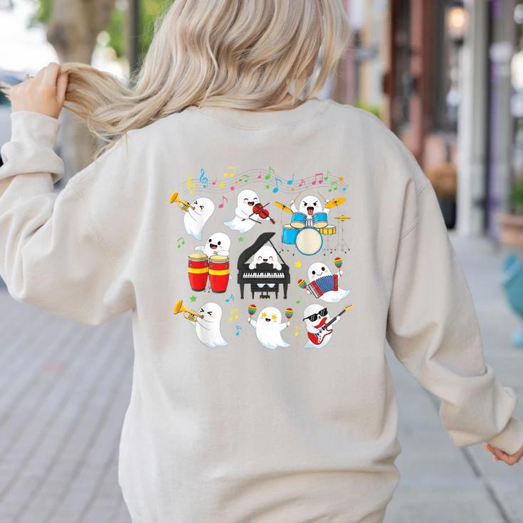 Halloween Music Teacher Ghost Playing Musical Instruments Women's Sweatshirt Back Print