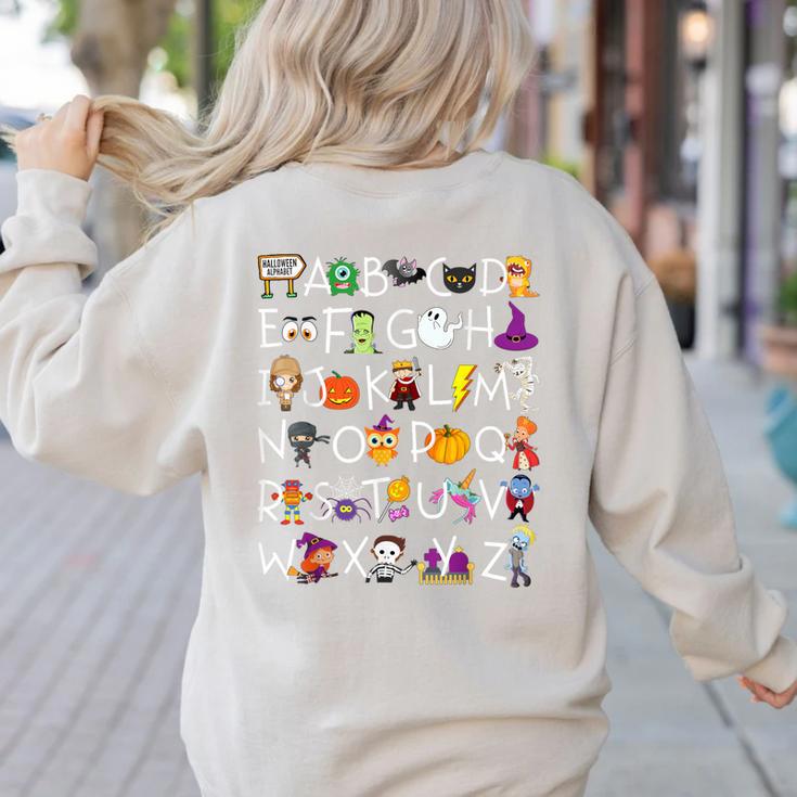 Halloween Nursery Teacher Shirt Halloween Alphabet Women's Sweatshirt Back Print