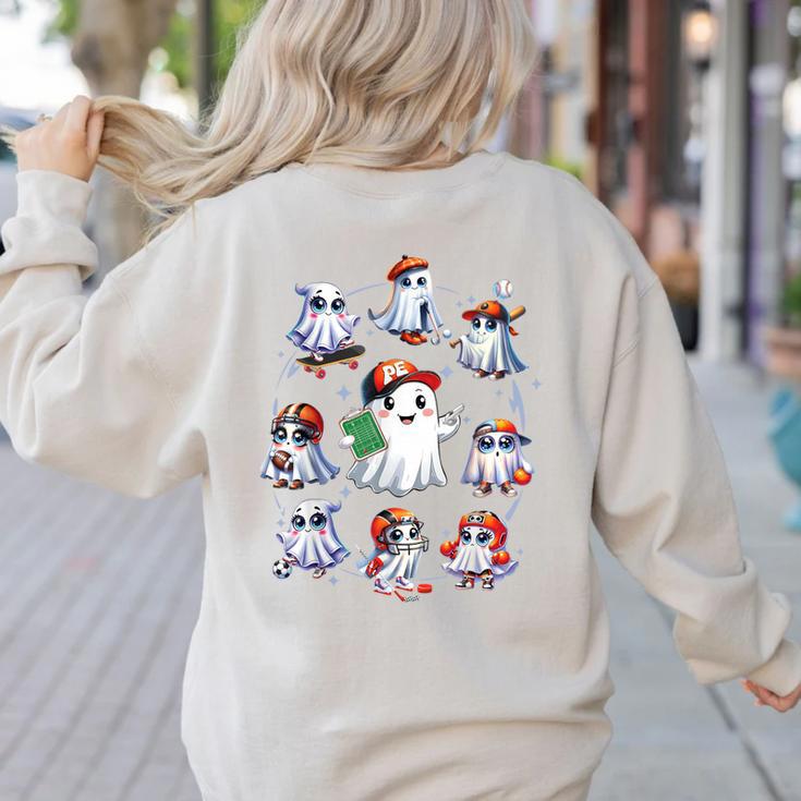 Halloween PE Teacher Ghost Playing Sports Physical Education Women's Sweatshirt Back Print