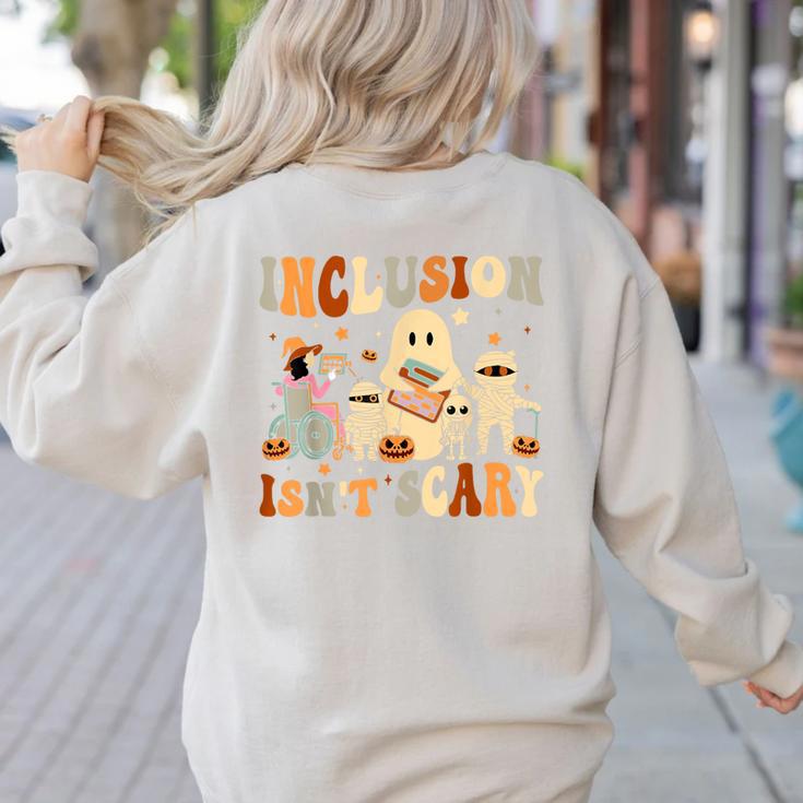 Halloween SLP Sped Teacher Groovy Inclusion Isn't Scary Women's Sweatshirt Back Print