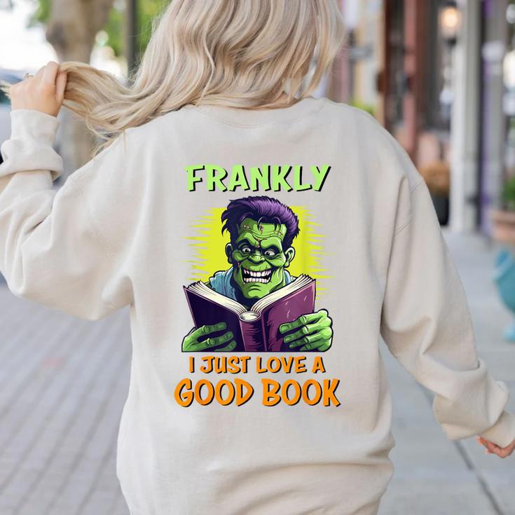 Halloween Teacher Librarian Frankenstein Reading Books Women's Sweatshirt Back Print