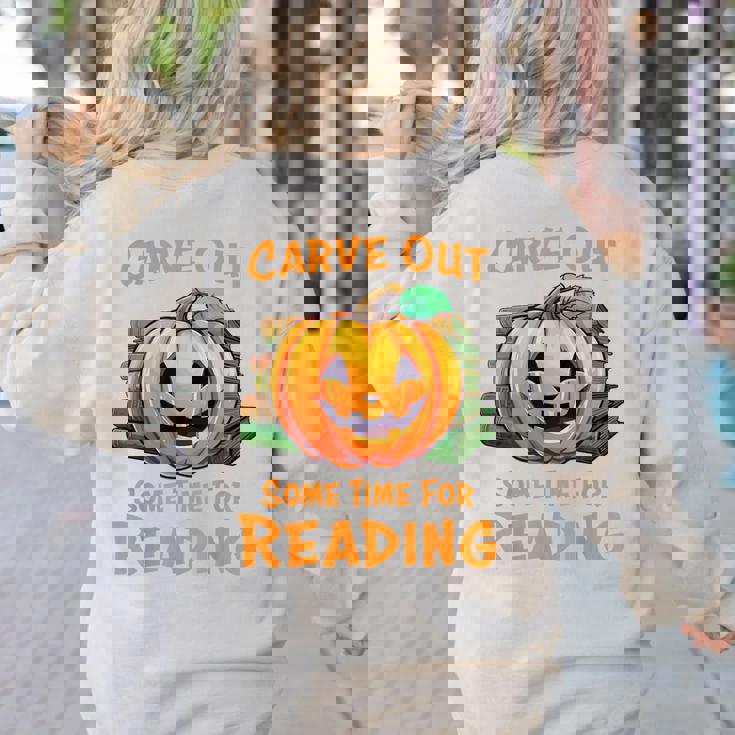 Halloween Teacher Librarian Pumpkin Reading Books Men Women Kids Women&#x27;s Sweatshirt Back Print