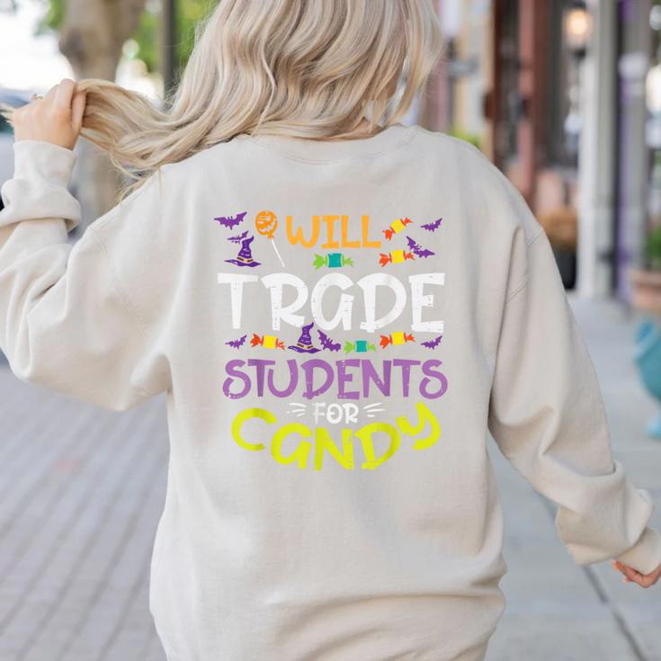 Halloween Teacher Will Trade Students For Candy Women Men Women's Sweatshirt Back Print