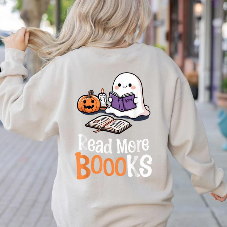Halloween Teacher Women Cute Reading Ghost Read More Books Women's Sweatshirt Back Print