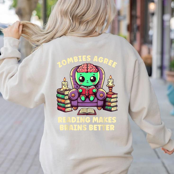 Halloween Teacher Zombie Reading Is Good For Brains Women's Sweatshirt Back Print