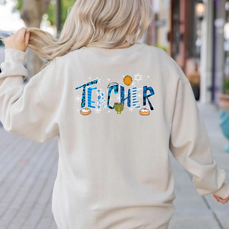 Hanukkah Leopard Plaid Teacher Chanukah Jewish Women Men Women's Sweatshirt Back Print