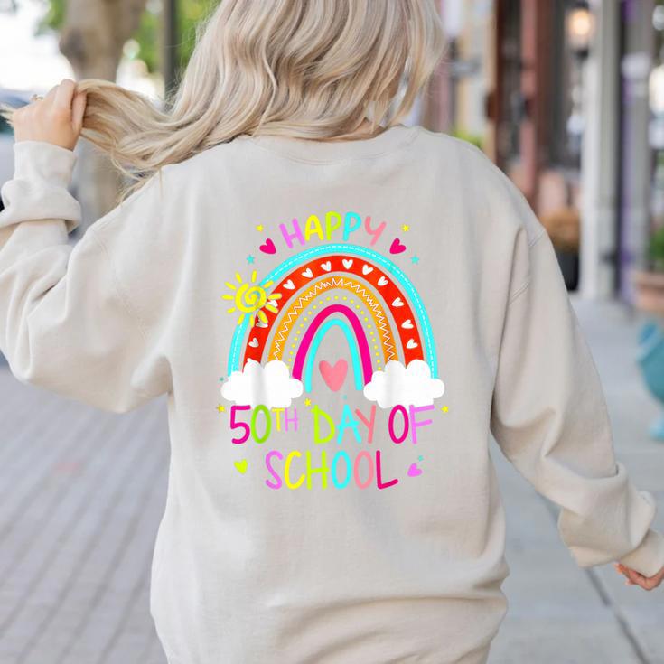 Happy 50th Days Of School Rainbow Teacher 50 Days Smarter Women's Sweatshirt Back Print