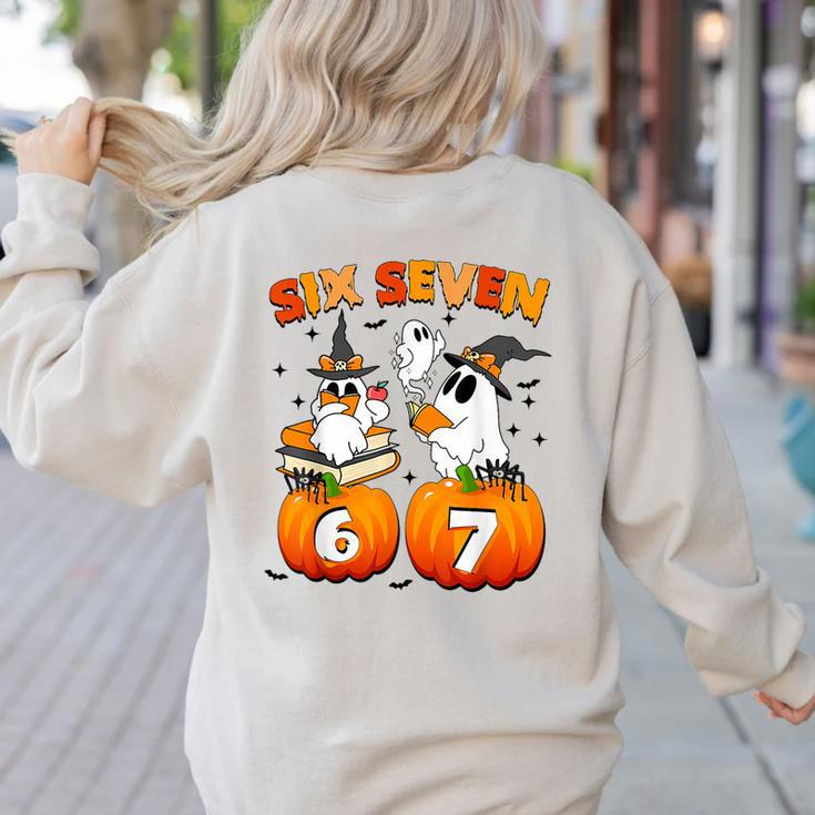 Haunted By 67 Boo Ghost Pumpkin Halloween Teacher Women's Sweatshirt Back Print