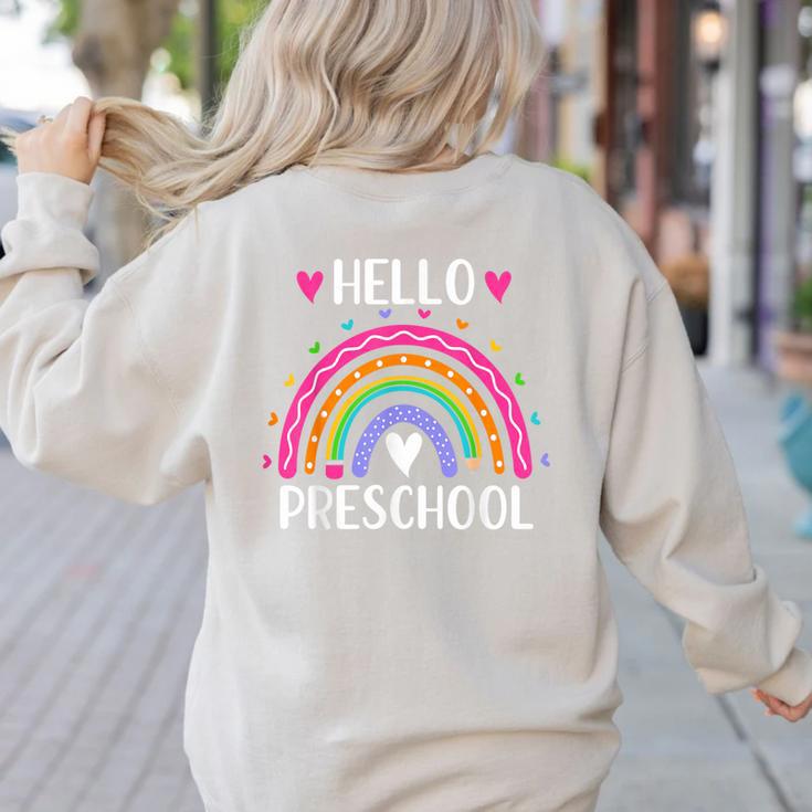 Hello Preschool Teacher Student Girls Rainbow Back To School Women's Sweatshirt Back Print
