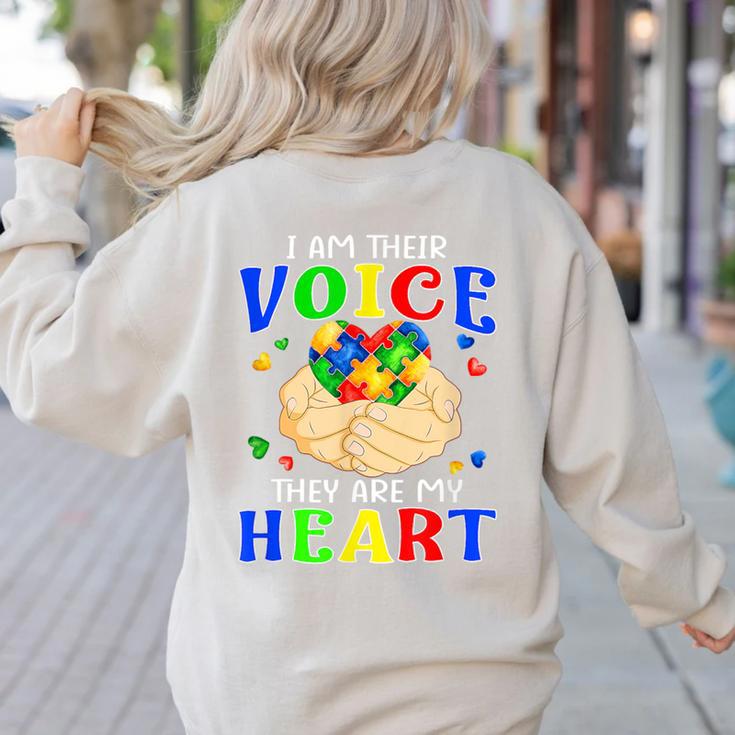 I Am Their Voice They Are My Heart Autism Awareness Teacher Women's Sweatshirt Back Print