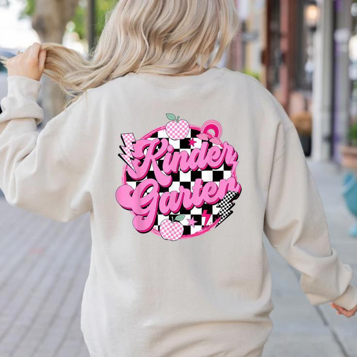 Kindergarten Teacher Women Checkered First Day Of School Women's Sweatshirt Back Print