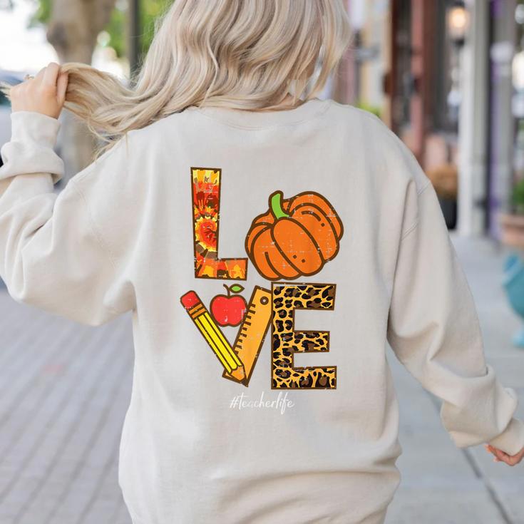 Leopard Pumpkin Love Teacher Life Thanksgiving Fall Women Women's Sweatshirt Back Print