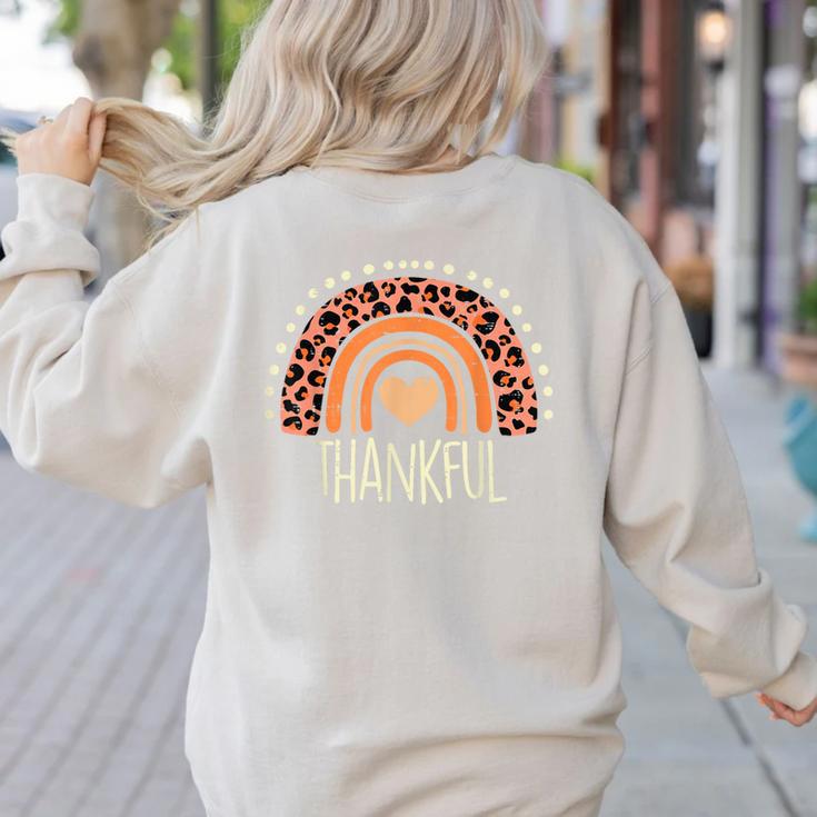 Leopard Rainbow Thankful Thanksgiving Teacher Women Kids Women's Sweatshirt Back Print
