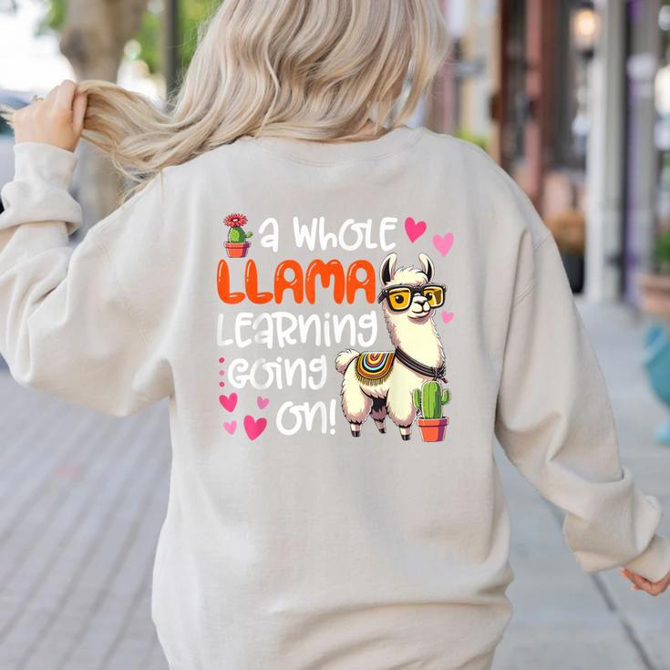 Llama Learning Teachers Students Alpaca Lover Back To School Women's Sweatshirt Back Print