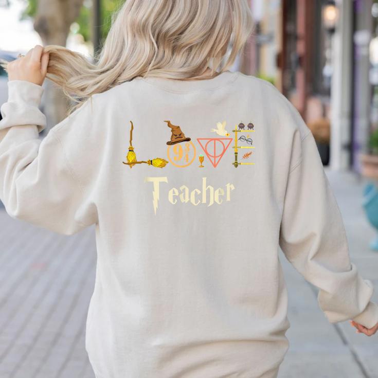 Love Teacher Wizards Back To School Halloween Women's Sweatshirt Back Print
