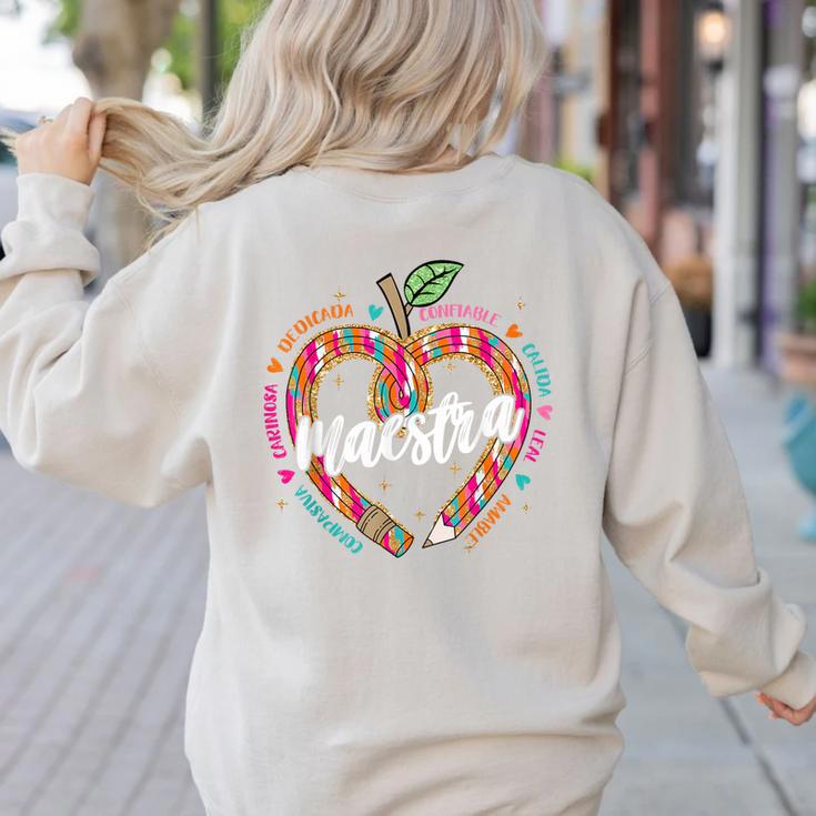 Maestra Pencil Spanish Teacher Bilingual 100 Days Of School Women's Sweatshirt Back Print