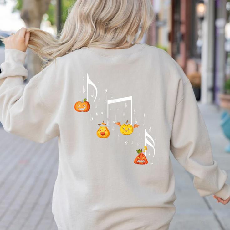 Music Note Pumpkin Fall Music Teacher Halloween Costume Women's Sweatshirt Back Print
