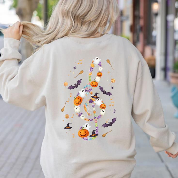 Music Note Symbol Halloween For Music Teacher Musicians Women's Sweatshirt Back Print