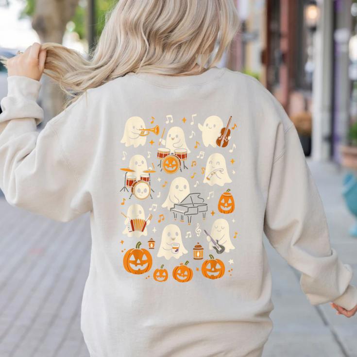 Music Teacher Orchestra Shirt Spooky Halloween Ghost Band Women's Sweatshirt Back Print