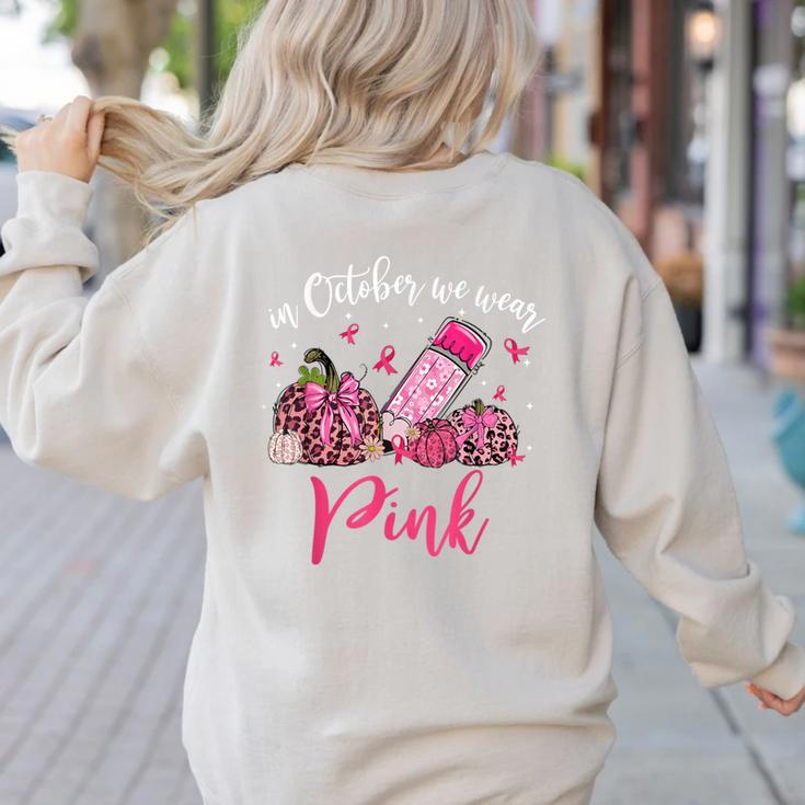 In October We Wear Pink Apple Teacher Daisy Breast Cancer Women's Sweatshirt Back Print