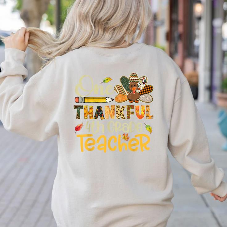 One Thankful 4th Grade Teacher Turkey Leopard Thanksgiving Women's Sweatshirt Back Print