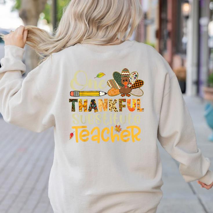 One Thankful Substitute Teacher Turkey Leopard Thanksgiving For Men Women Women's Sweatshirt Back Print