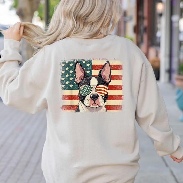 Patriotic Boston Terrier Dog Lover USA Flag 4th Of July For Men Women Kids Women's Sweatshirt Back Print